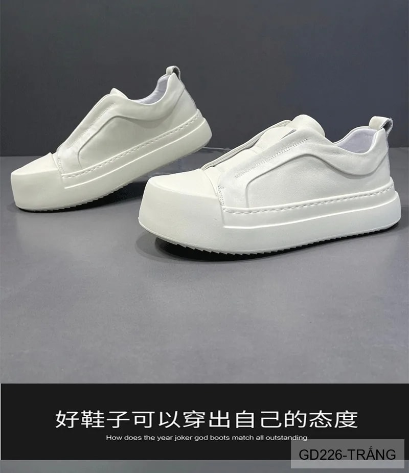 GD226 - Giày nam đế dày thời trang 2025 kiểu dad shoes da bò màu trắng đen - ảnh 12