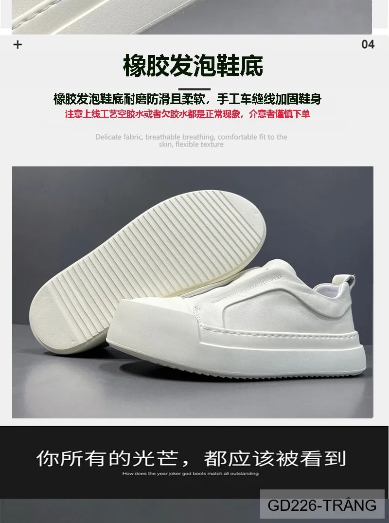GD226 - Giày nam đế dày thời trang 2025 kiểu dad shoes da bò màu trắng đen - ảnh 11