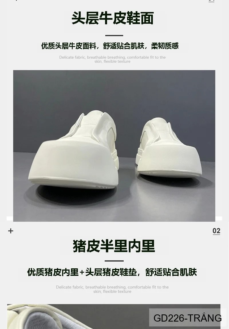 GD226 - Giày nam đế dày thời trang 2025 kiểu dad shoes da bò màu trắng đen - ảnh 9