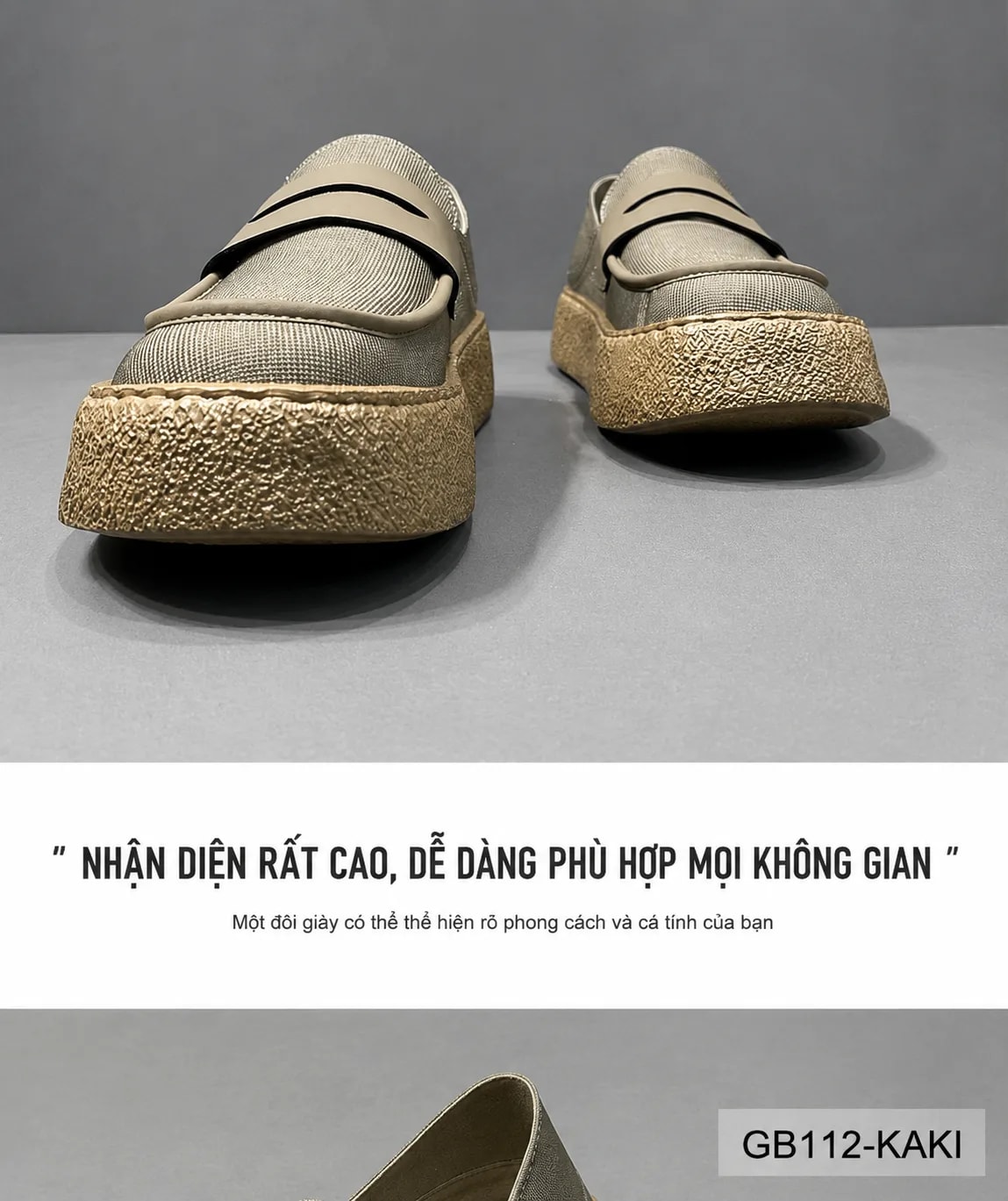 GB112 - Giày lười nam vải dệt kim đế dày thời trang đi thường ngày màu Kaki Đen - ảnh 6