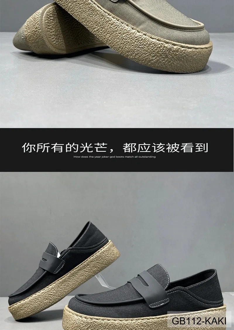 GB112 - Giày lười nam vải dệt kim đế dày thời trang đi thường ngày màu Kaki Đen - ảnh 7