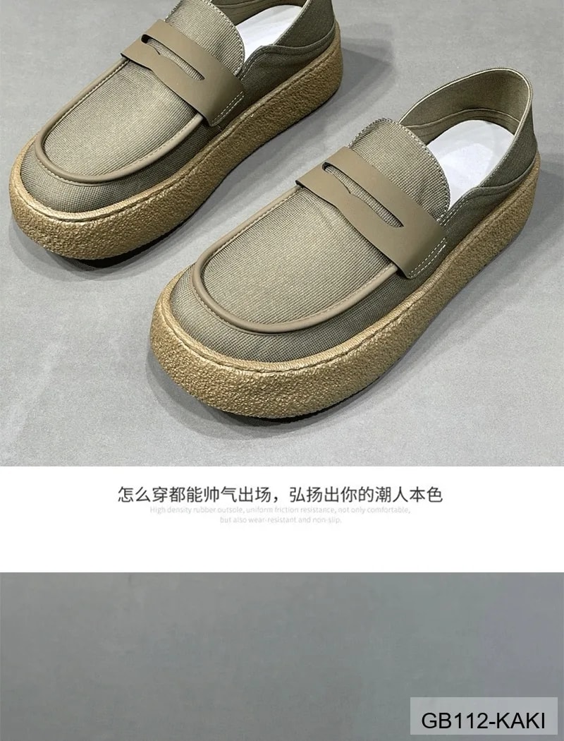 GB112 - Giày lười nam vải dệt kim đế dày thời trang đi thường ngày màu Kaki Đen - ảnh 14