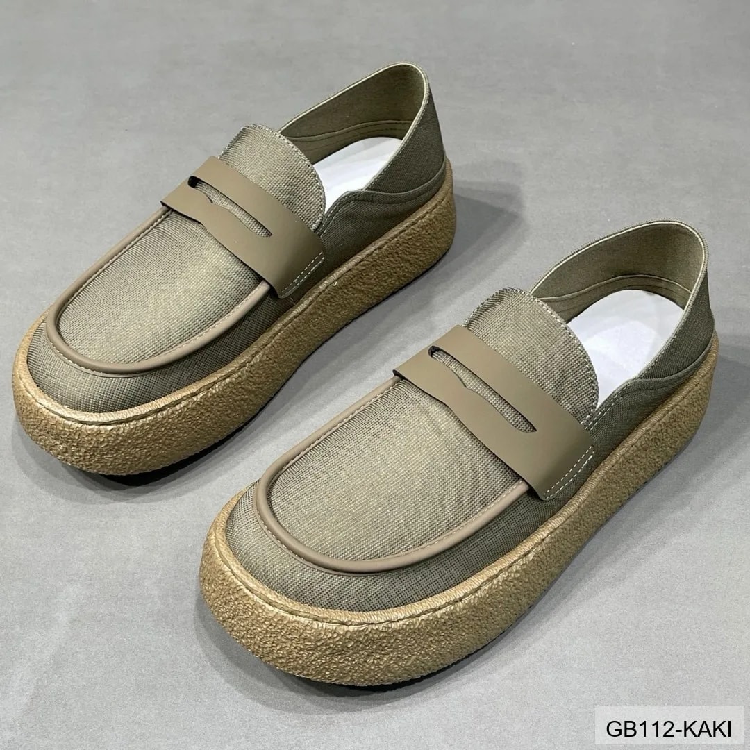 GB112 - Giày lười nam vải dệt kim đế dày thời trang đi thường ngày màu Kaki Đen - ảnh 3