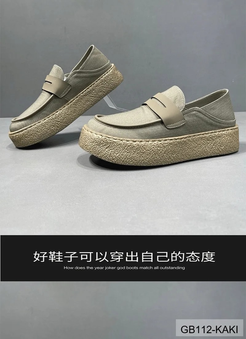 GB112 - Giày lười nam vải dệt kim đế dày thời trang đi thường ngày màu Kaki Đen - ảnh 12