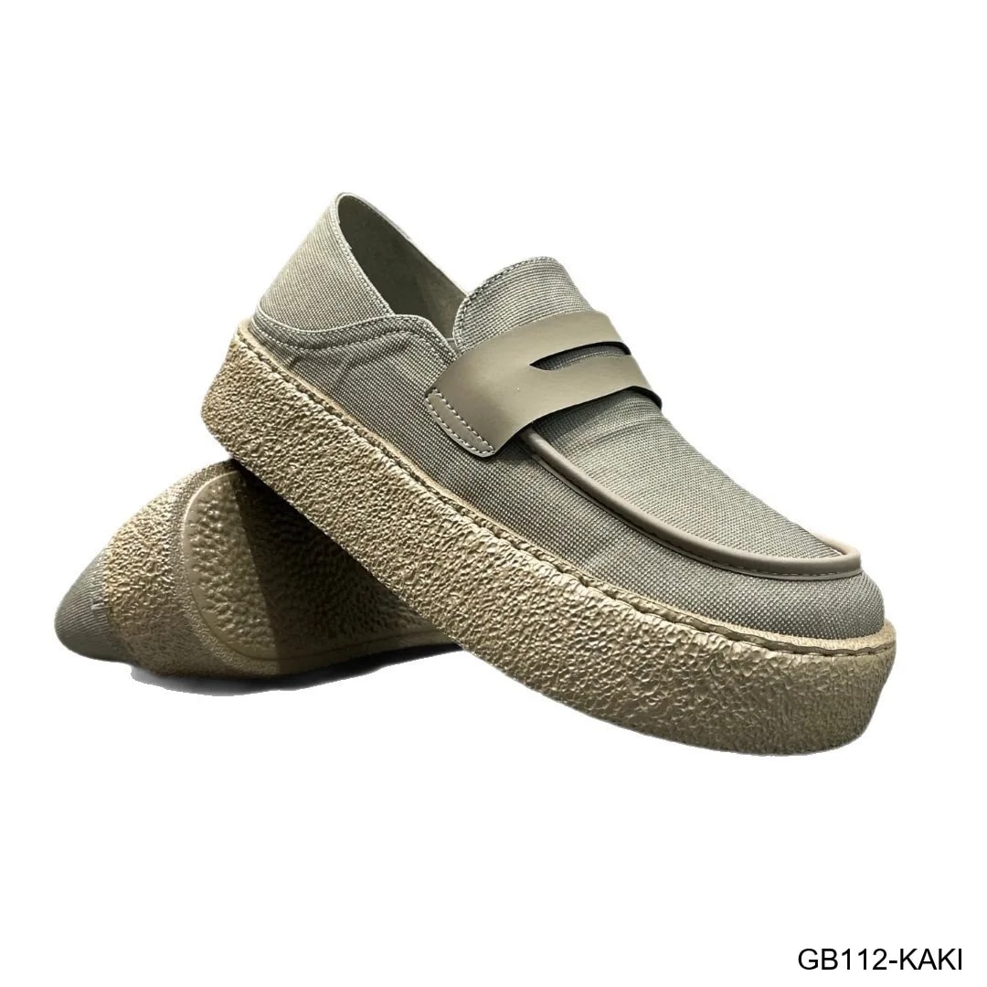GB112 - Giày lười nam vải dệt kim đế dày thời trang đi thường ngày màu Kaki Đen - ảnh 4