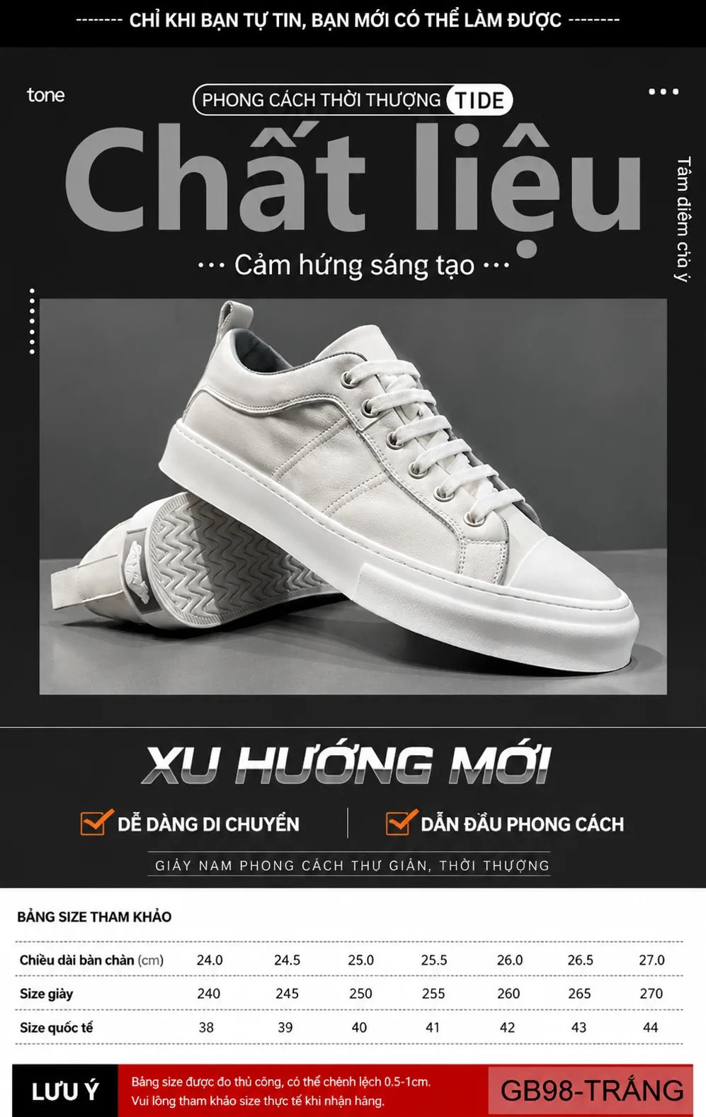 GB98 - Giày thể thao nam da thật cổ thấp phong cách sang trọng, đế trắng thoáng khí, phối màu trắng đen nâu - ảnh 5