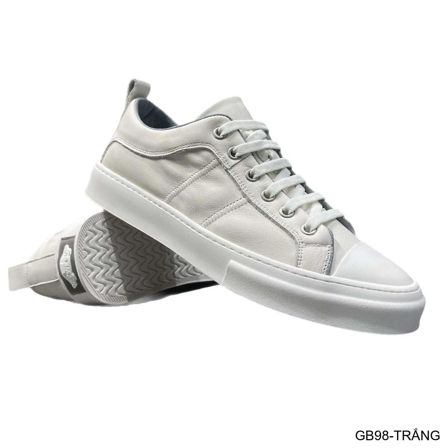 GB98 - Giày thể thao nam da thật cổ thấp phong cách sang trọng, đế trắng thoáng khí, phối màu trắng đen nâu - ảnh 2