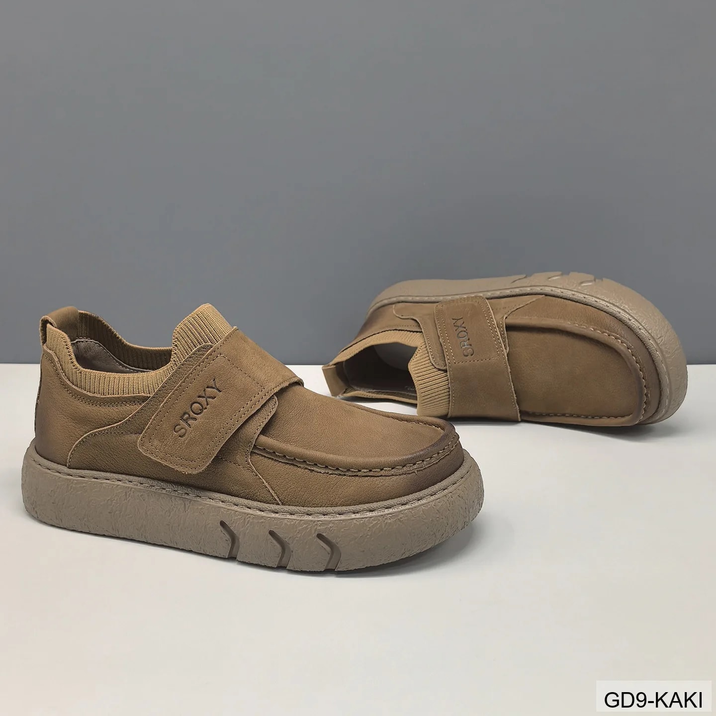 GD9 - Giày lười nam da thật phong cách Châu Âu, đế dày êm ái, phối màu Kaki - Đen - ảnh 4