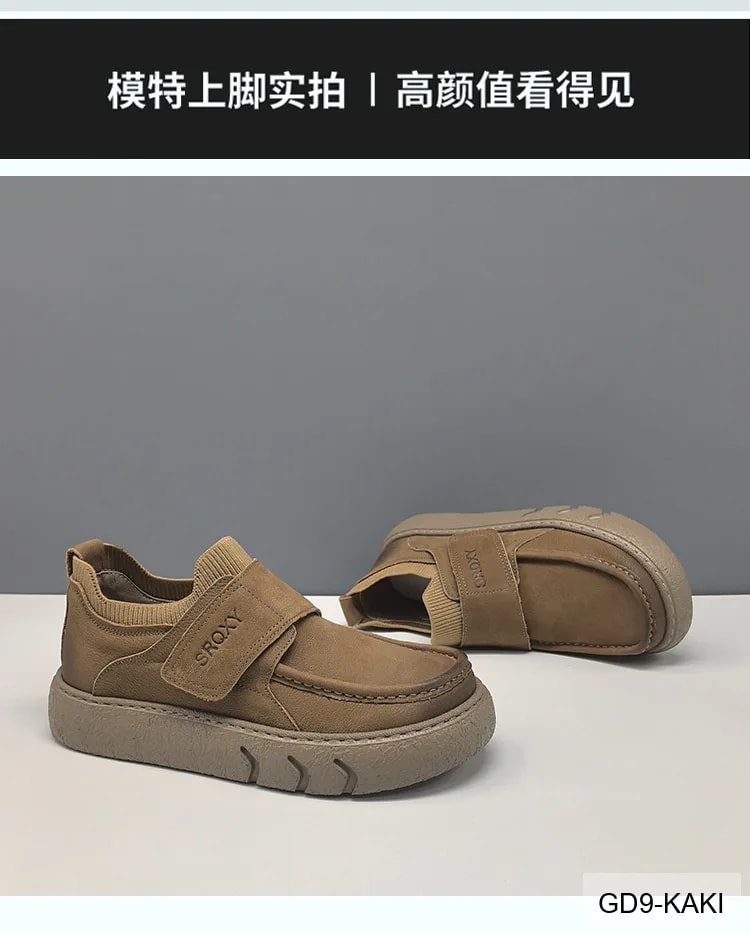 GD9 - Giày lười nam da thật phong cách Châu Âu, đế dày êm ái, phối màu Kaki - Đen - ảnh 6