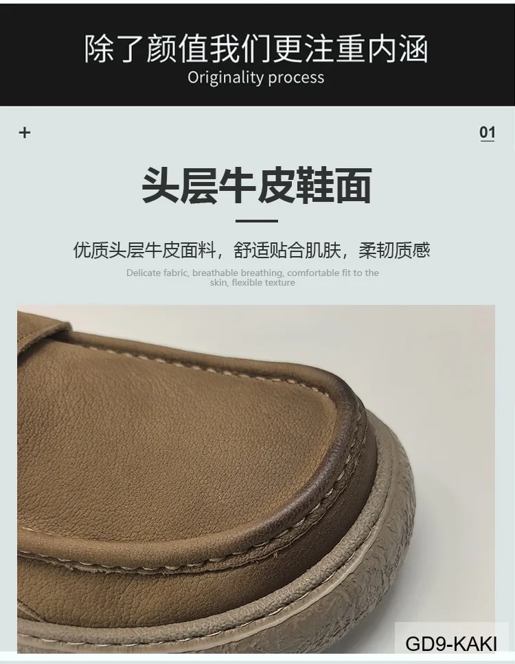 GD9 - Giày lười nam da thật phong cách Châu Âu, đế dày êm ái, phối màu Kaki - Đen - ảnh 14