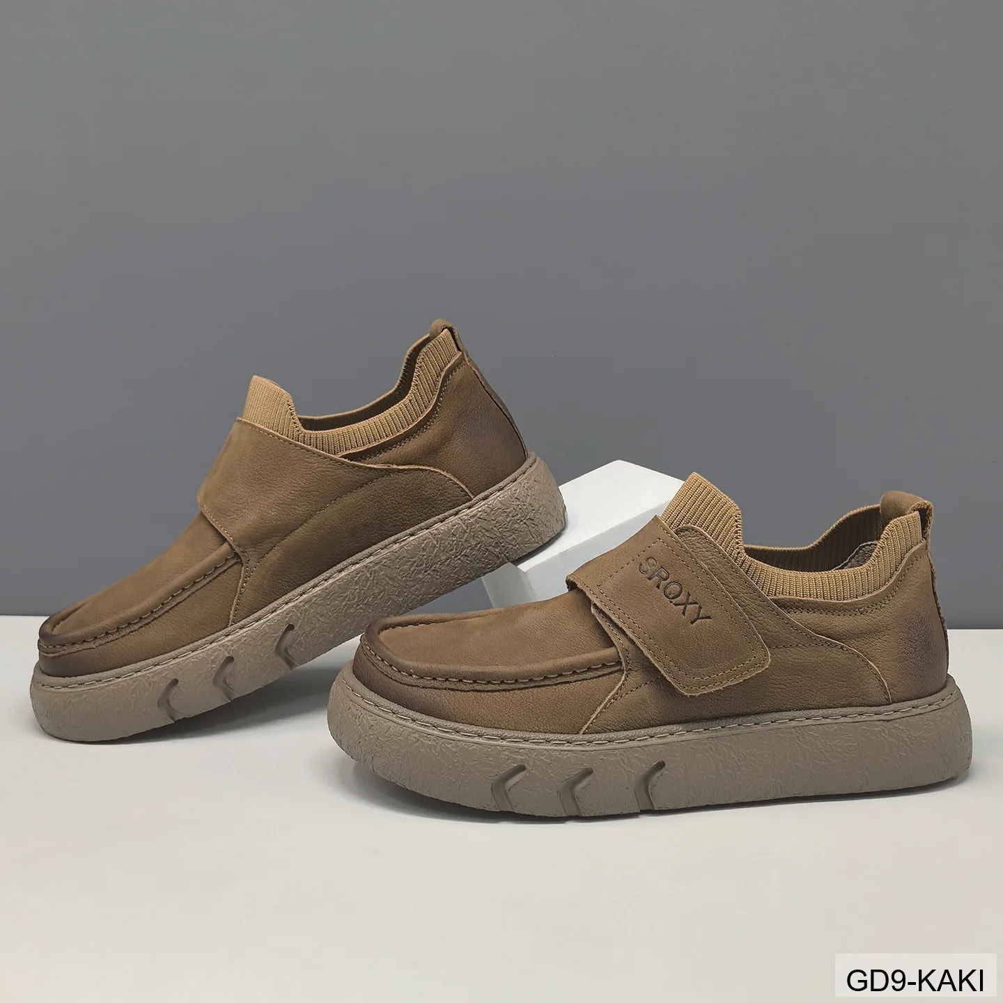 GD9 - Giày lười nam da thật phong cách Châu Âu, đế dày êm ái, phối màu Kaki - Đen - ảnh 3