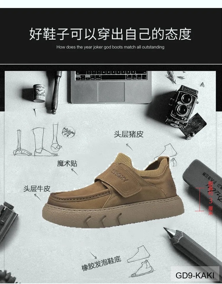 GD9 - Giày lười nam da thật phong cách Châu Âu, đế dày êm ái, phối màu Kaki - Đen - ảnh 13