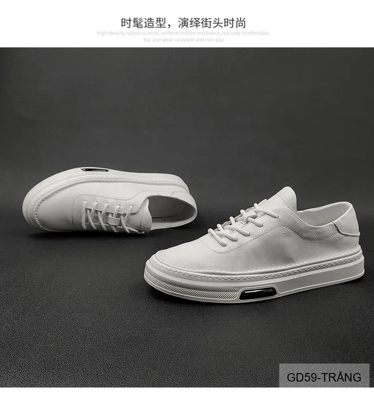 GD59 - Giày thể thao nam da thật đế bằng êm ái, phối màu trắng đen thời thượng - ảnh 6