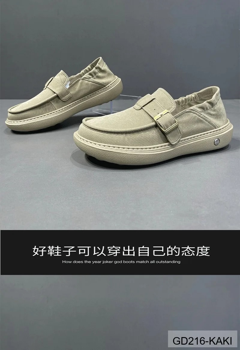 GD216 - Giày nam lười cổ điển 2025 chất liệu vải thoáng khí, đế mềm nhẹ, phối màu Kaki & Đen - ảnh 14