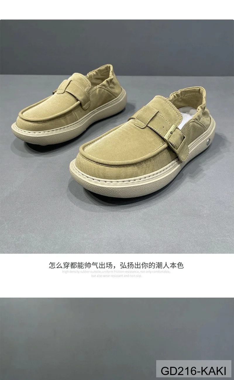 GD216 - Giày nam lười cổ điển 2025 chất liệu vải thoáng khí, đế mềm nhẹ, phối màu Kaki & Đen - ảnh 7
