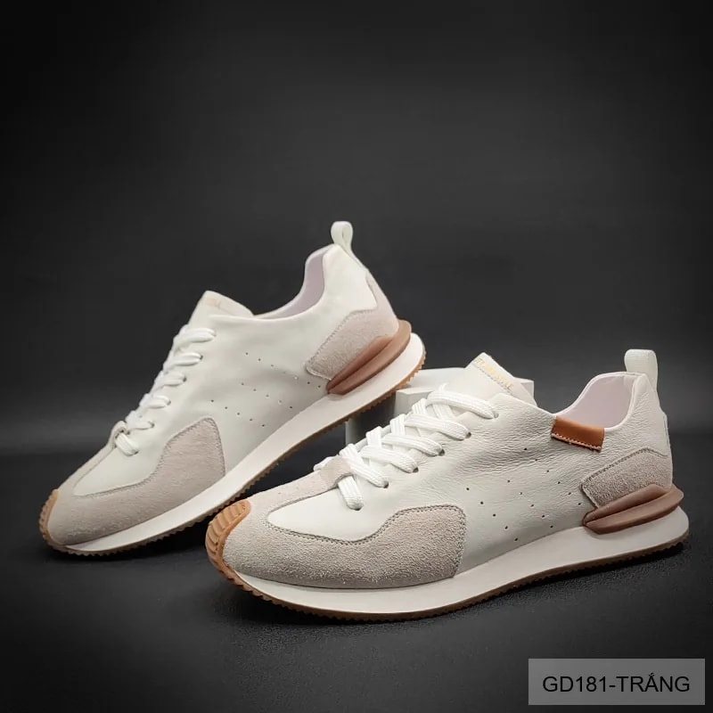 GD181 - Giày Nam Thể Thao Da Thật Đế Mềm Phối Màu Trắng Đen - ảnh 3