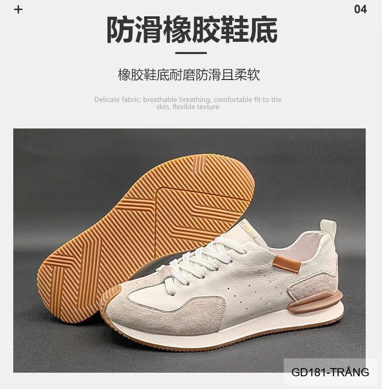 GD181 - Giày Nam Thể Thao Da Thật Đế Mềm Phối Màu Trắng Đen - ảnh 17