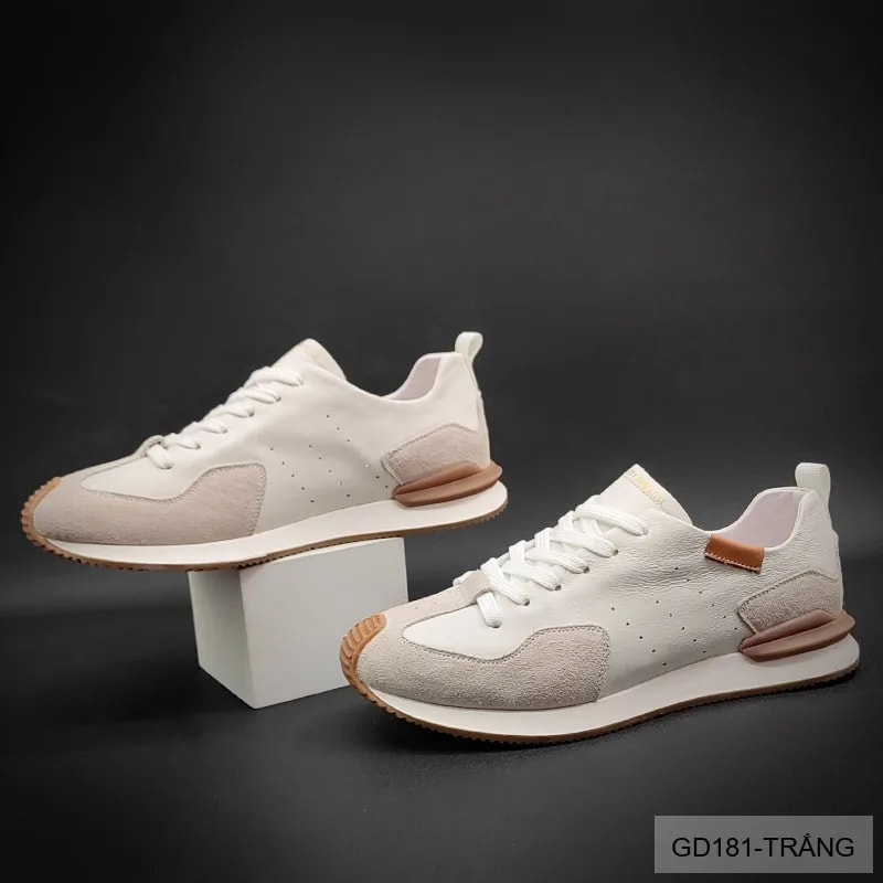 GD181 - Giày Nam Thể Thao Da Thật Đế Mềm Phối Màu Trắng Đen - ảnh 4