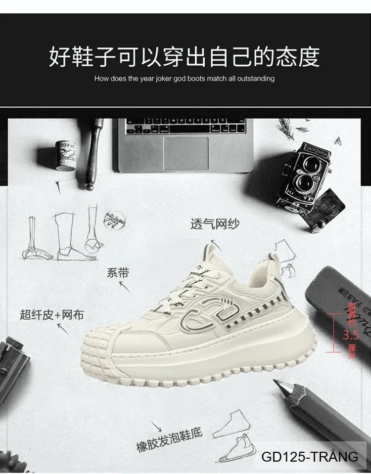 GD125 - Giày thể thao nam đế dày thoáng khí phong cách dad shoes thời thượng - ảnh 10