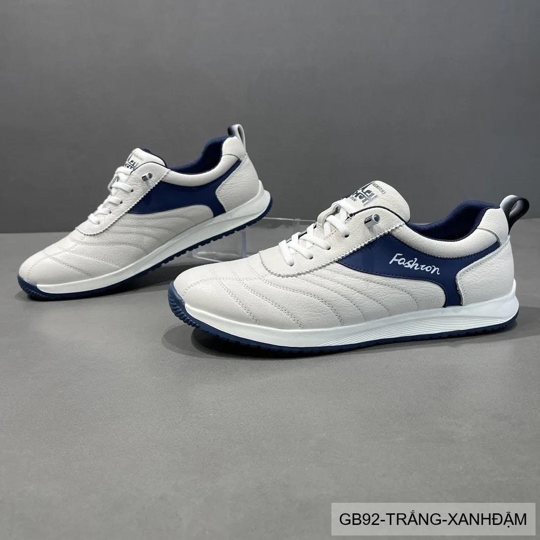 GB92 - Giày thể thao nam da bò trắng phối màu, phong cách thời trang thường ngày, đế bằng êm ái - ảnh 1