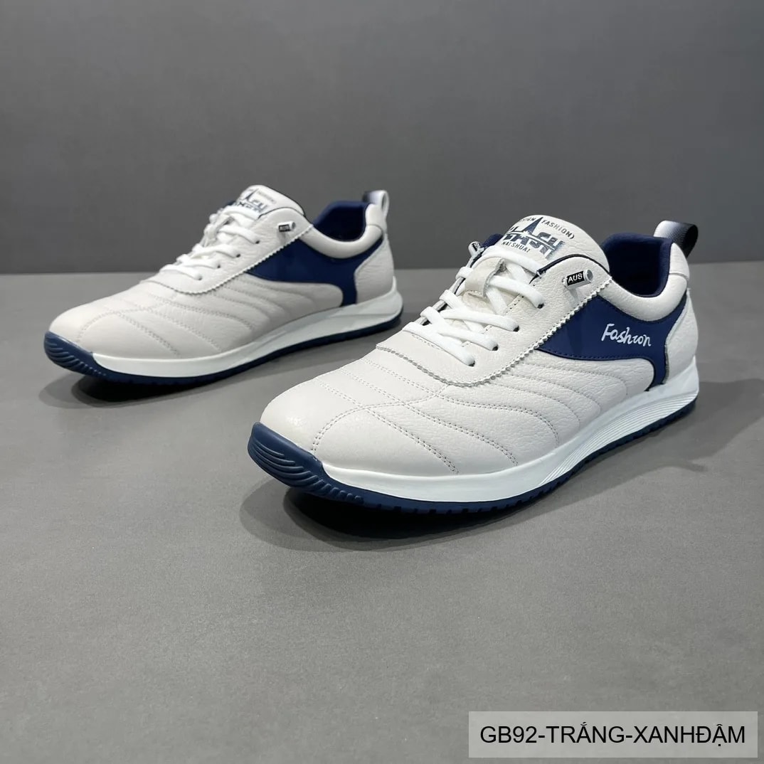 GB92 - Giày thể thao nam da bò trắng phối màu, phong cách thời trang thường ngày, đế bằng êm ái - ảnh 2