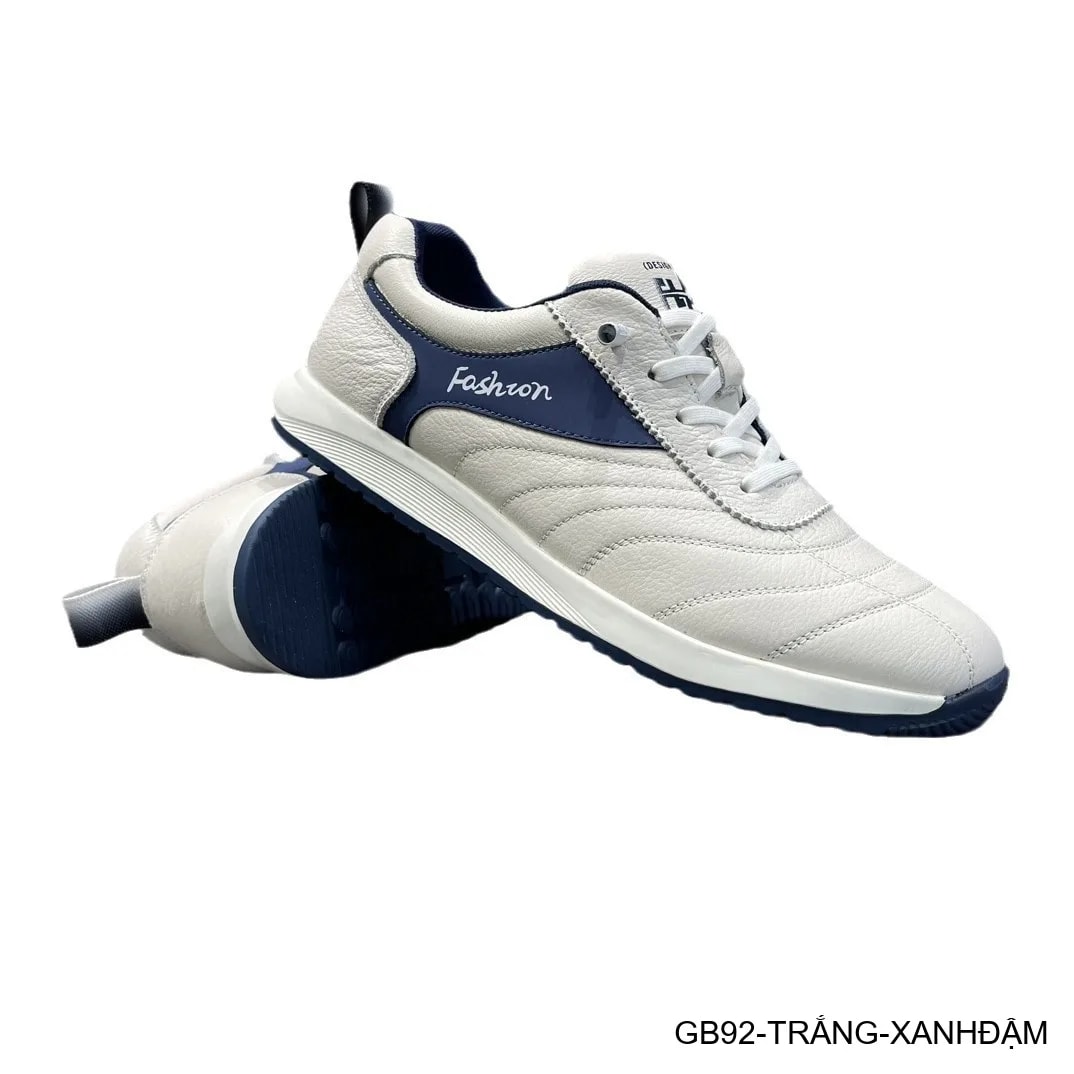 GB92 - Giày thể thao nam da bò trắng phối màu, phong cách thời trang thường ngày, đế bằng êm ái - ảnh 3