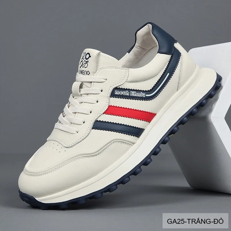GA25 - Giày thể thao nam da thật đế dày phong cách Forrest Gump màu trắng đỏ - ảnh 2