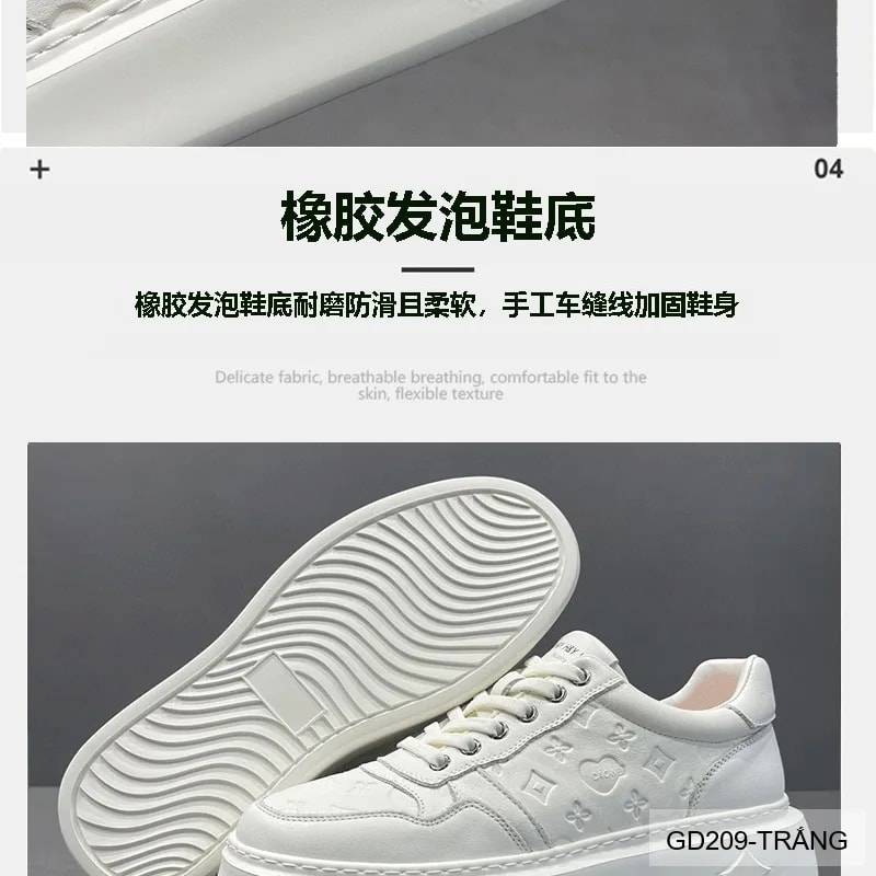 GD209 - Giày thể thao nam da thật trắng, đế cao êm ái, phong cách thời trang năng động - ảnh 17