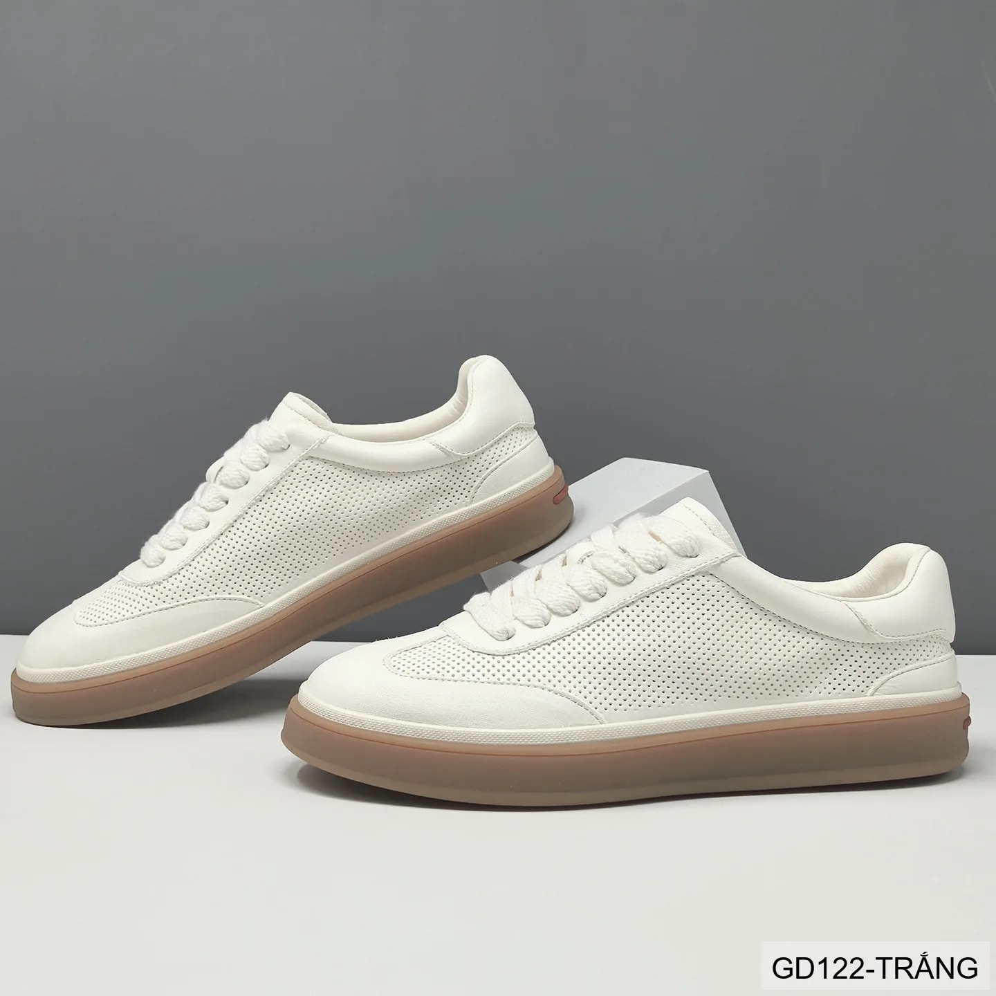 GD122 - Giày thể thao nam da thật trắng, kiểu dáng châu Âu, thoáng khí, đế cao su êm ái - ảnh 3