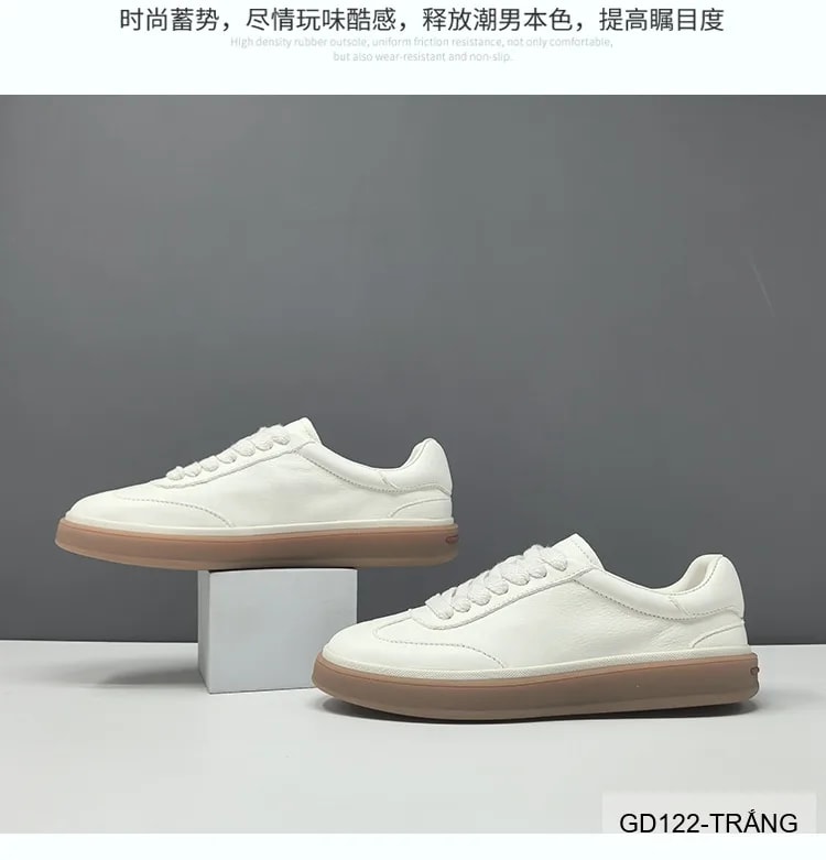 GD122 - Giày thể thao nam da thật trắng, kiểu dáng châu Âu, thoáng khí, đế cao su êm ái - ảnh 17