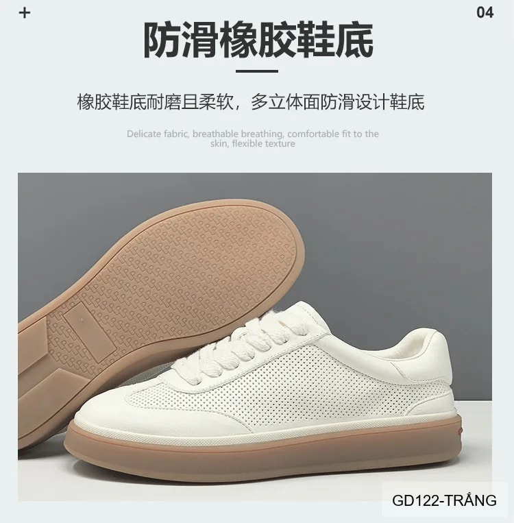 GD122 - Giày thể thao nam da thật trắng, kiểu dáng châu Âu, thoáng khí, đế cao su êm ái - ảnh 24