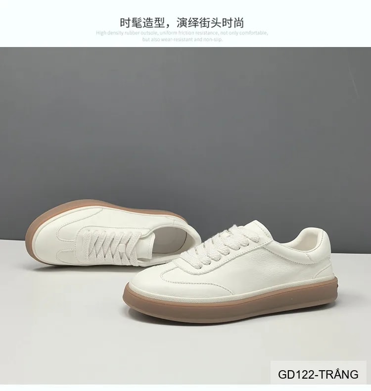 GD122 - Giày thể thao nam da thật trắng, kiểu dáng châu Âu, thoáng khí, đế cao su êm ái - ảnh 14