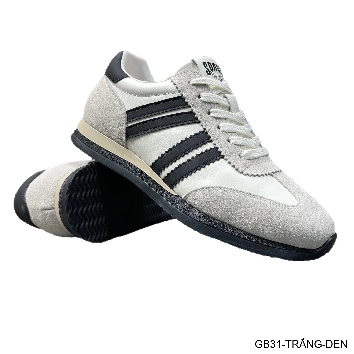 GB31 - Giày thể thao nam da thật kiểu dad shoes, đế bằng, thoáng khí, phối màu trắng đen kaki - ảnh 4