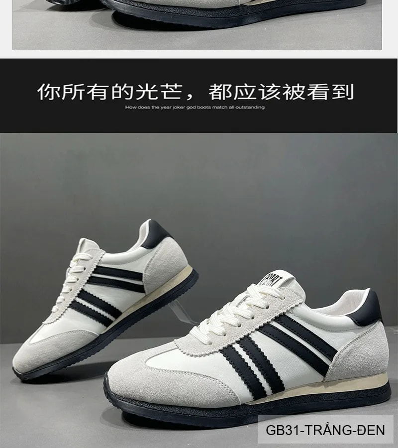 GB31 - Giày thể thao nam da thật kiểu dad shoes, đế bằng, thoáng khí, phối màu trắng đen kaki - ảnh 8