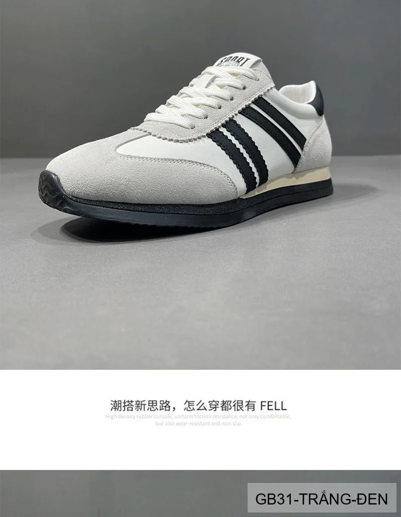 GB31 - Giày thể thao nam da thật kiểu dad shoes, đế bằng, thoáng khí, phối màu trắng đen kaki - ảnh 5