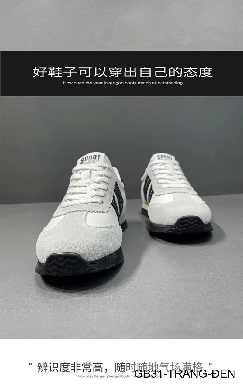 GB31 - Giày thể thao nam da thật kiểu dad shoes, đế bằng, thoáng khí, phối màu trắng đen kaki - ảnh 9