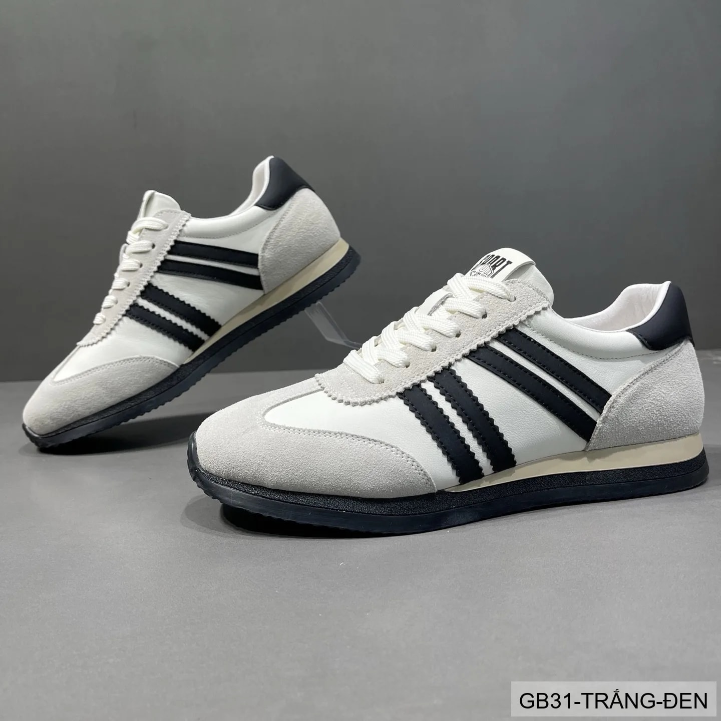 GB31 - Giày thể thao nam da thật kiểu dad shoes, đế bằng, thoáng khí, phối màu trắng đen kaki - video 1