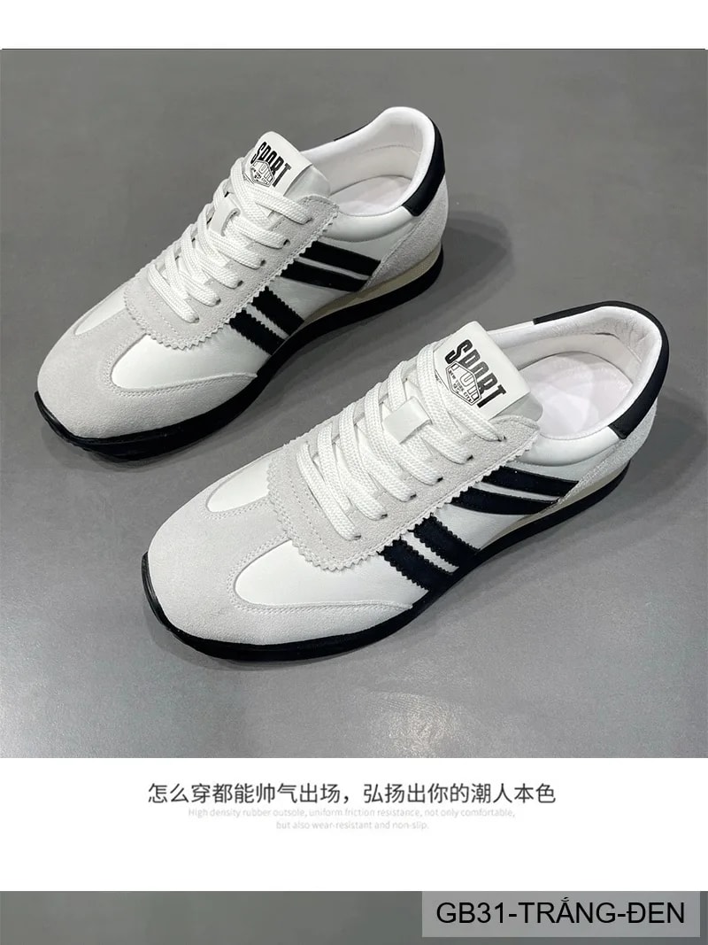 GB31 - Giày thể thao nam da thật kiểu dad shoes, đế bằng, thoáng khí, phối màu trắng đen kaki - ảnh 10
