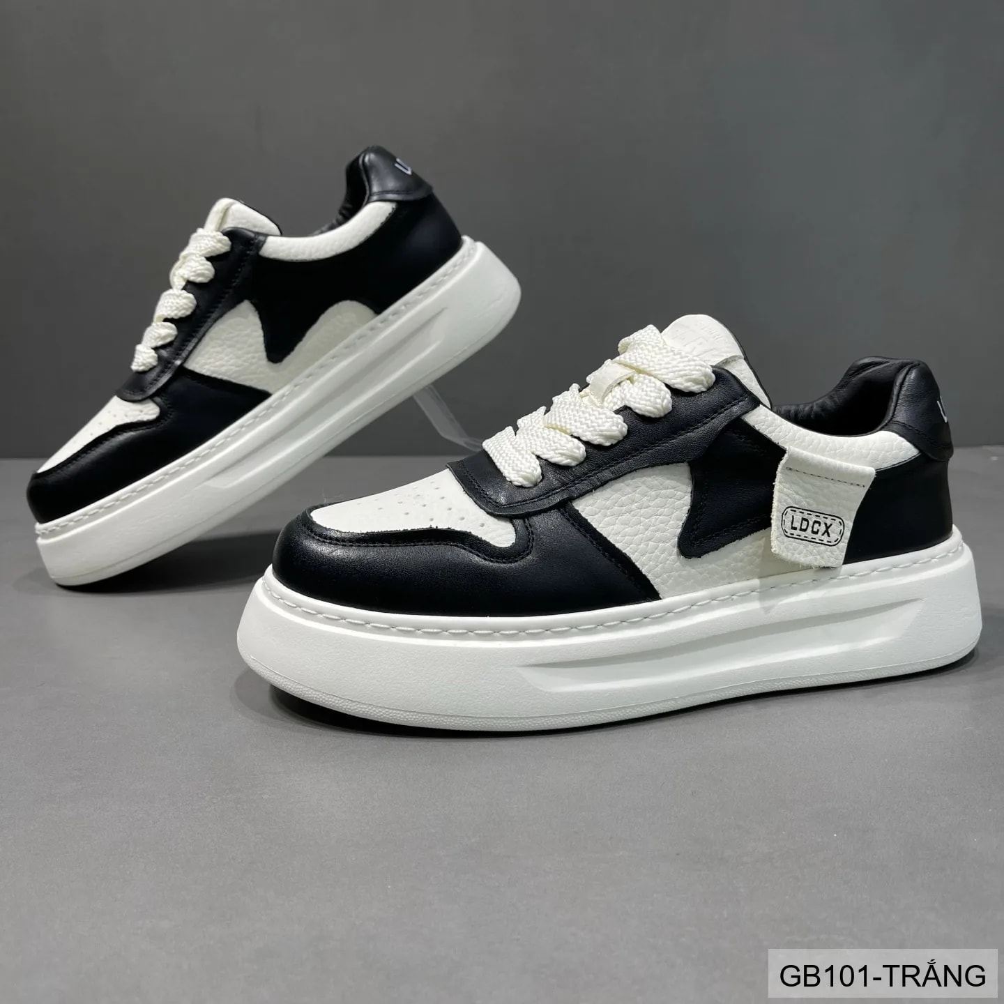 GB101 - Giày nam trắng đế dày kiểu dad shoes da thật thời trang 2025 - ảnh 5