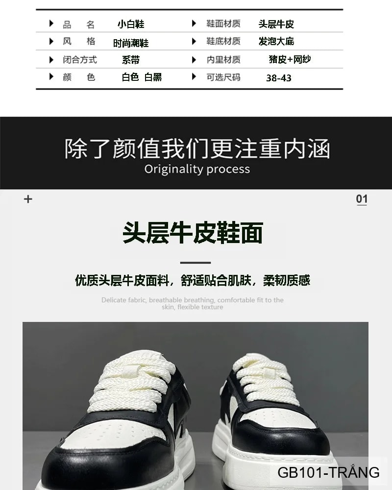 GB101 - Giày nam trắng đế dày kiểu dad shoes da thật thời trang 2025 - ảnh 18