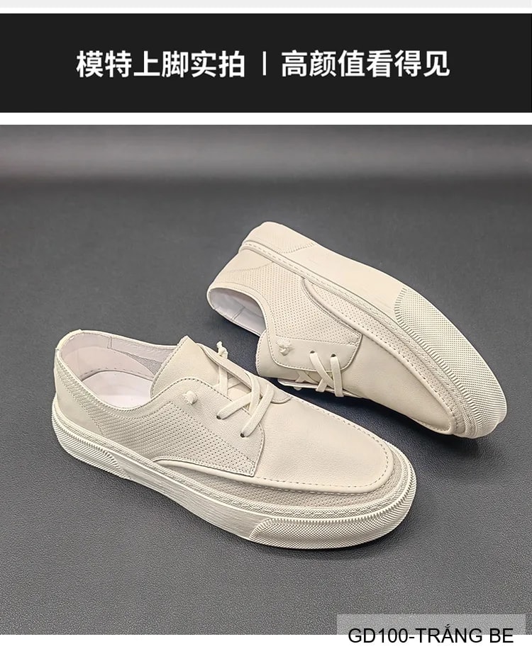 GD100 - Giày Nam Da Bò Trắng Be Phong Cách Thời Trang - ảnh 22