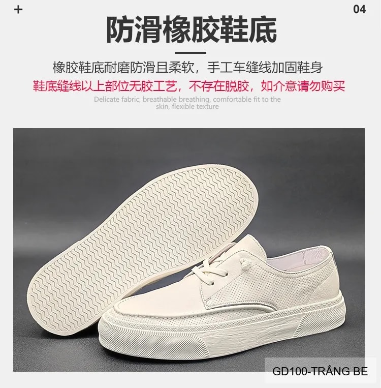 GD100 - Giày Nam Da Bò Trắng Be Phong Cách Thời Trang - ảnh 21