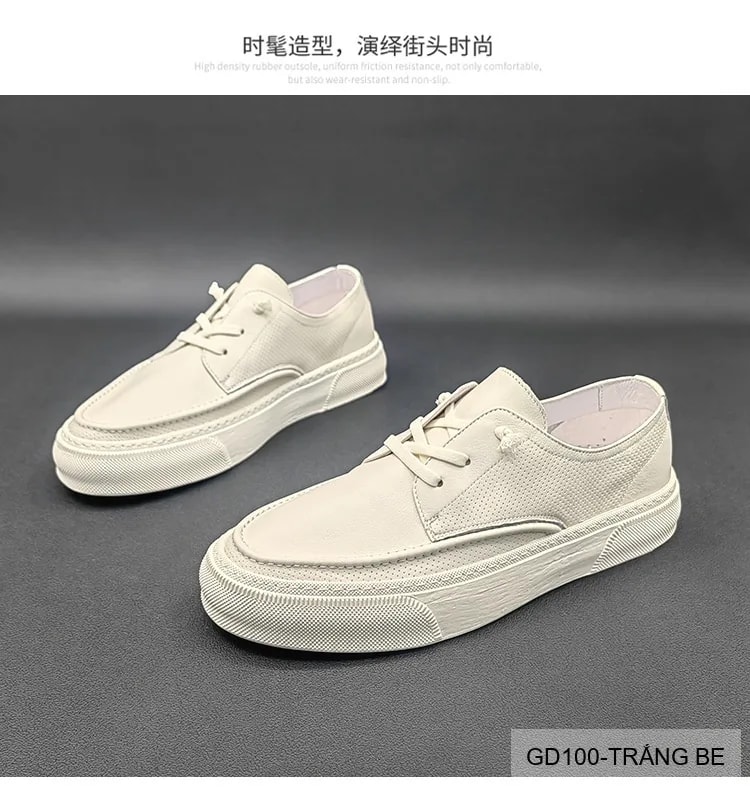 GD100 - Giày Nam Da Bò Trắng Be Phong Cách Thời Trang - ảnh 12