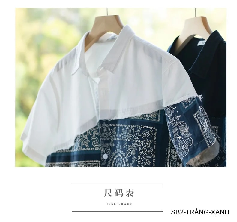 SB2 - Áo sơ mi nam ngắn tay phối màu bandana, cotton mát mẻ, dáng rộng streetwear mùa hè - ảnh 11