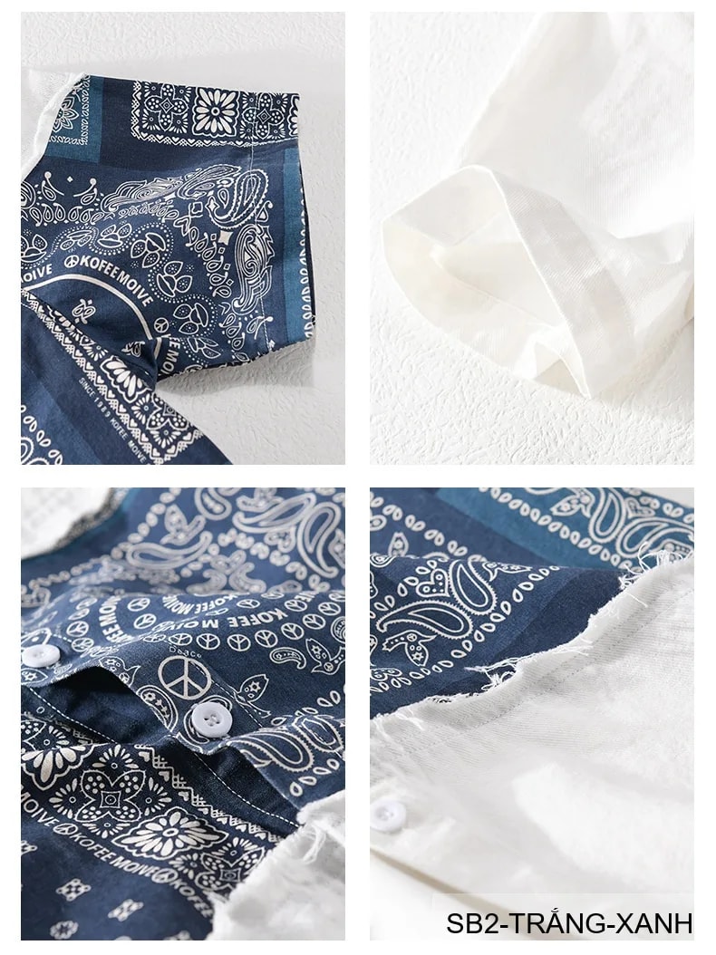 SB2 - Áo sơ mi nam ngắn tay phối màu bandana, cotton mát mẻ, dáng rộng streetwear mùa hè - ảnh 8