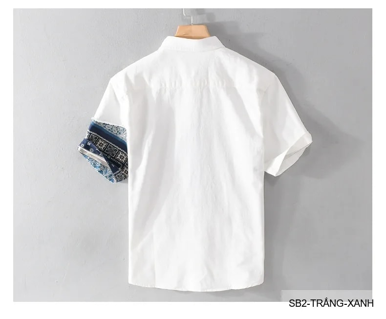 SB2 - Áo sơ mi nam ngắn tay phối màu bandana, cotton mát mẻ, dáng rộng streetwear mùa hè - ảnh 6