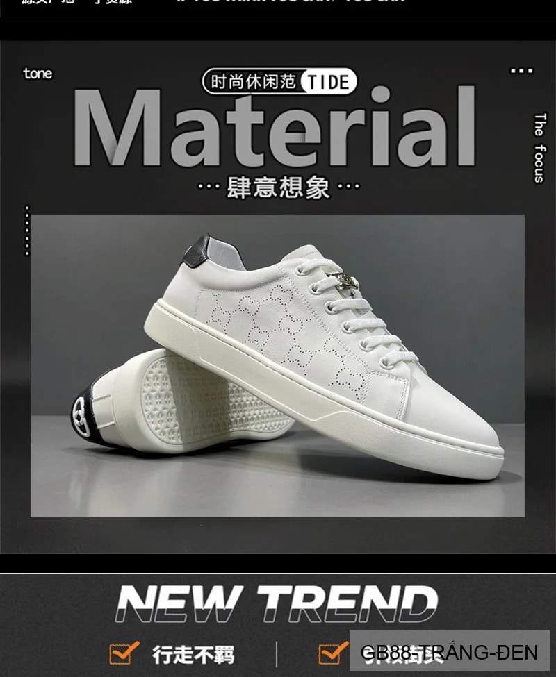 GB88 - Giày thể thao nam da bò cổ thấp phối màu trắng thời trang 2025 - ảnh 8