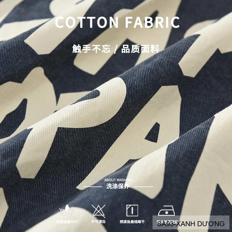 SA93 - Áo Sơ Mi Nam Tay Dài Phong Cách Nhật Bản In Chữ Đa Năng, Chất Cotton 100%, Màu Nâu & Xanh Dương - ảnh 3