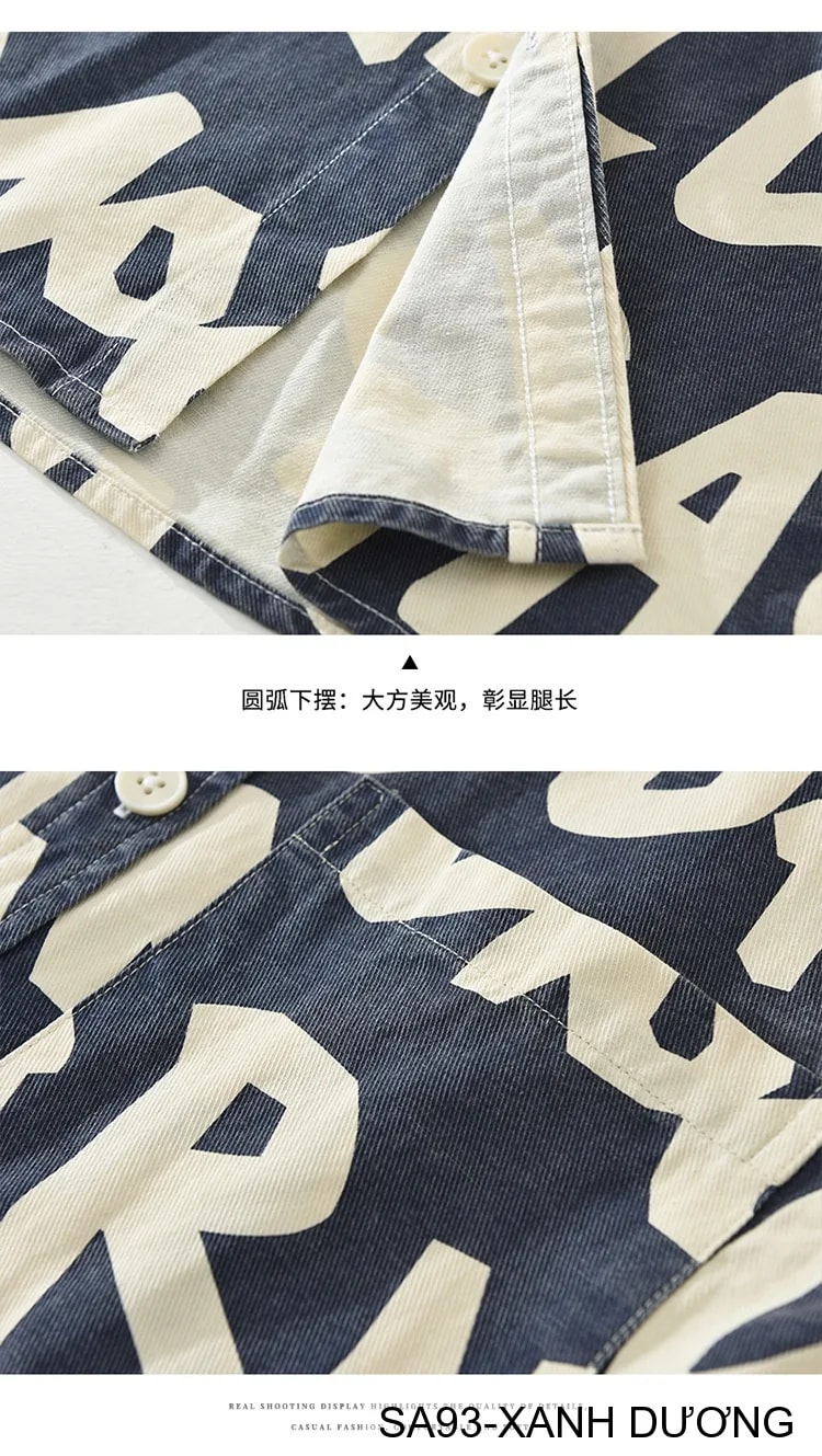 SA93 - Áo Sơ Mi Nam Tay Dài Phong Cách Nhật Bản In Chữ Đa Năng, Chất Cotton 100%, Màu Nâu & Xanh Dương - ảnh 10