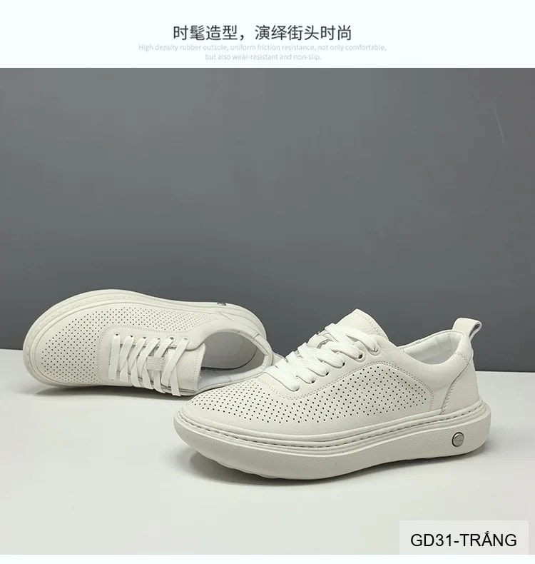 GD31 - Giày thể thao nam trắng da bò cao cấp, thiết kế khoét lỗ thoáng khí, đế cao su êm ái - ảnh 15